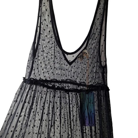 NEW Show Me Your Mumu Black XS Sheer Sleeveless Swiss Dot Maxi Dress Ruffles - Picture 9 of 15